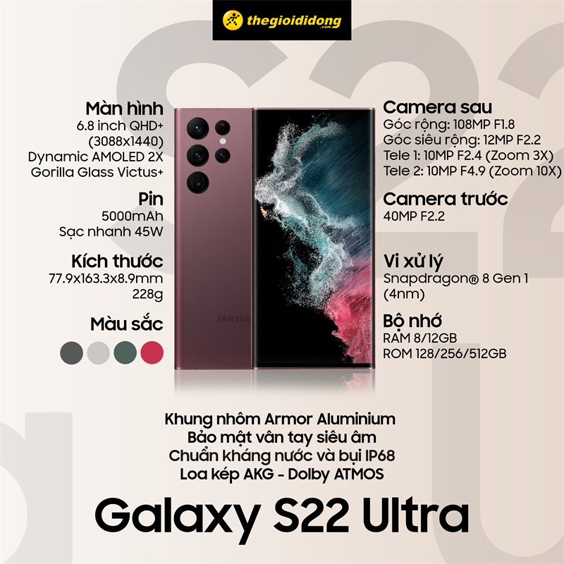 Samsung Galaxy S22 Ultra vừa được ra mắt với nhiều tính năng hấp dẫn và sự nâng cấp từ phiên bản trước đó. Hình ảnh liên quan sẽ giúp bạn thấy rõ vẻ đẹp của thiết kế hiện đại, màn hình cong độc đáo và hiệu năng hoàn hảo của S22 Ultra. Đừng bỏ lỡ cơ hội sở hữu chiếc điện thoại tuyệt vời này.