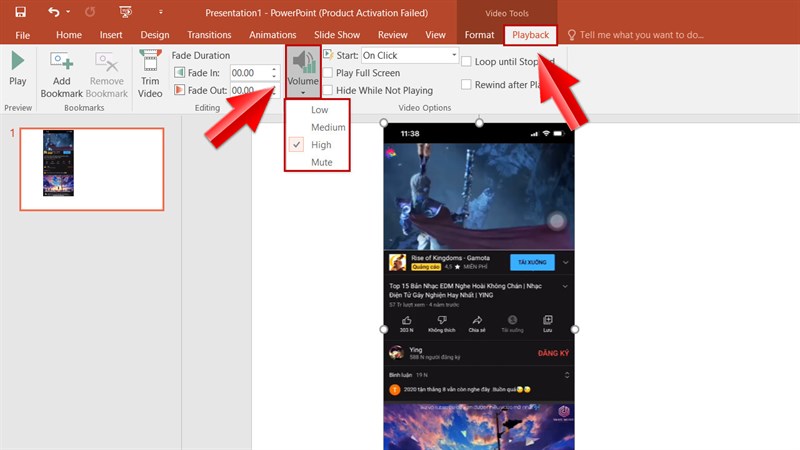 Hướng dẫn cài đặt tùy chọn phát, thay đổi kích cỡ, điều chỉnh âm lượng video trong PowerPoint
