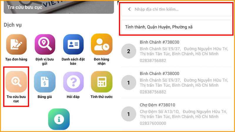 Tra cứu bưu cục VNPost tại app My Vietnam Post