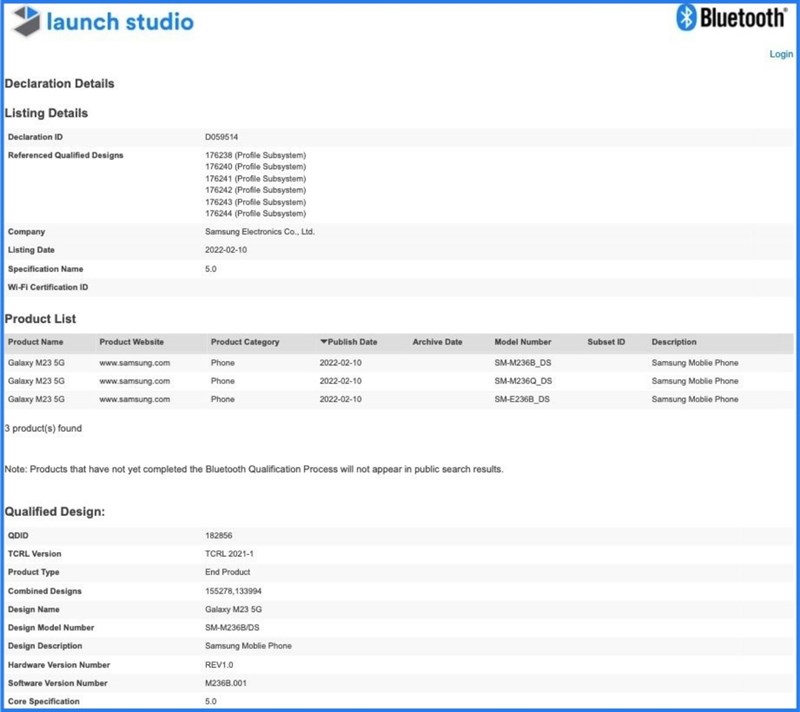 Galaxy M23 5G được Bluetooth SIG phê duyệt