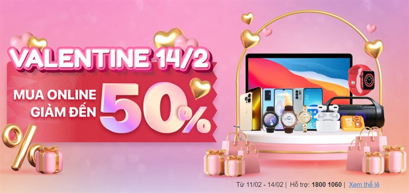 Lễ tình nhân không cô đơn, chốt đơn khuyến mãi khủng cùng TGDĐ