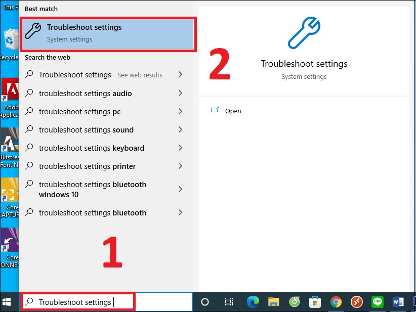 Bước 1: Tìm và chọn Troubleshoot settings từ phím Windows