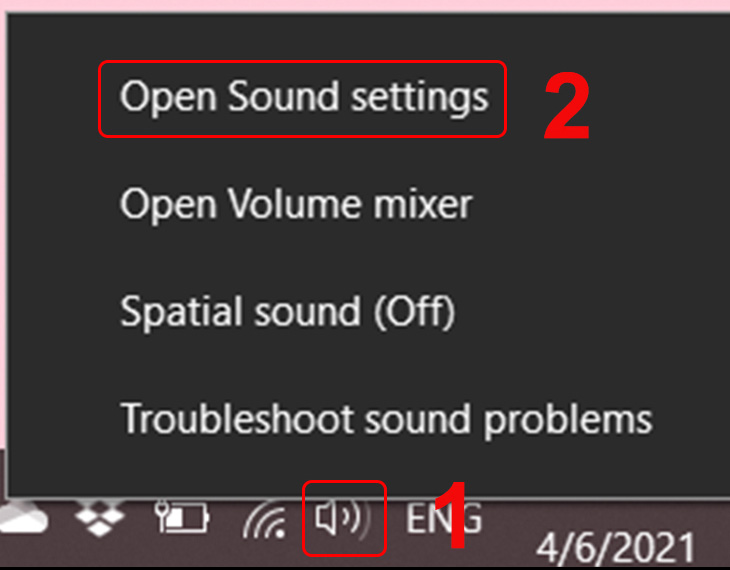Bước 1: Nhấn chuột phải vào biểu tượng loa ở góc phải > Chọn Open Sound Settings