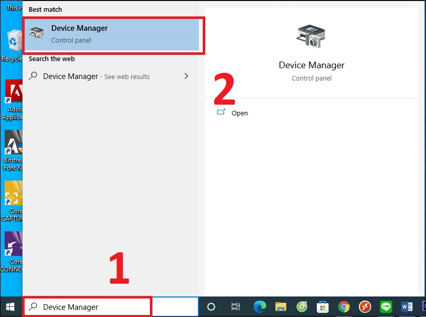 Bước 1: Tìm và chọn Device Manager từ phím Windows
