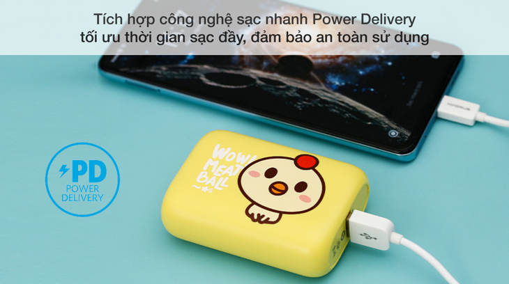 Pin sạc dự phòng 10000mAh Type C PD QC3.0 Hydrus PB299S được tích hợp công nghệ sạc nhanh Power Delivery.