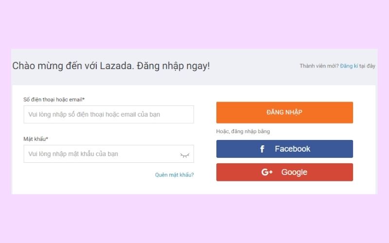 Đăng nhập tài khoản Lazada