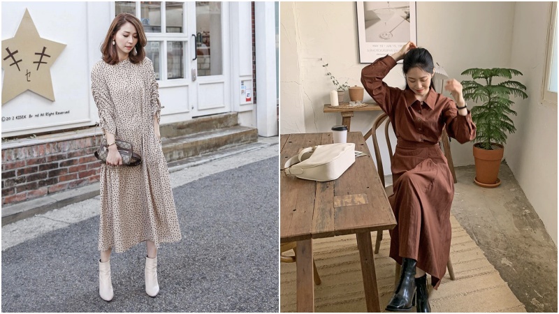 Boots thấp cổ và váy dáng dài