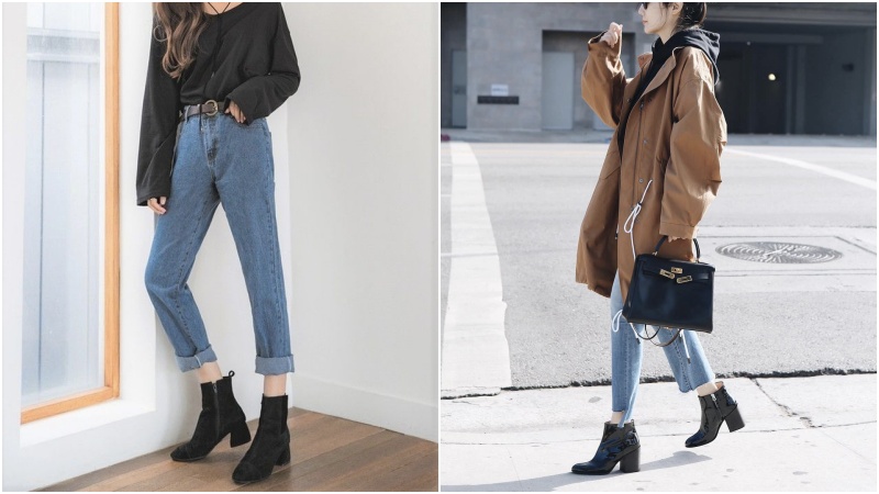 Boots thấp cổ + quần jeans ống đứng