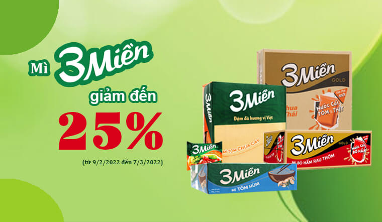 Từ ngày 9/2 đến 7/3/2022, mì 3 Miền giảm đến 25%