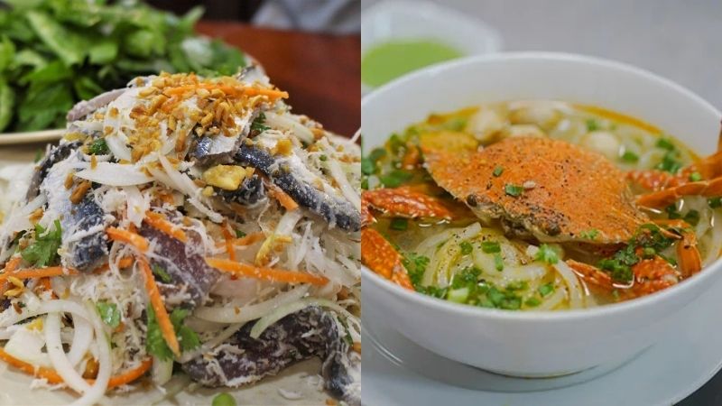 Gỏi cá trích và bánh canh ghẹ Phú Quốc