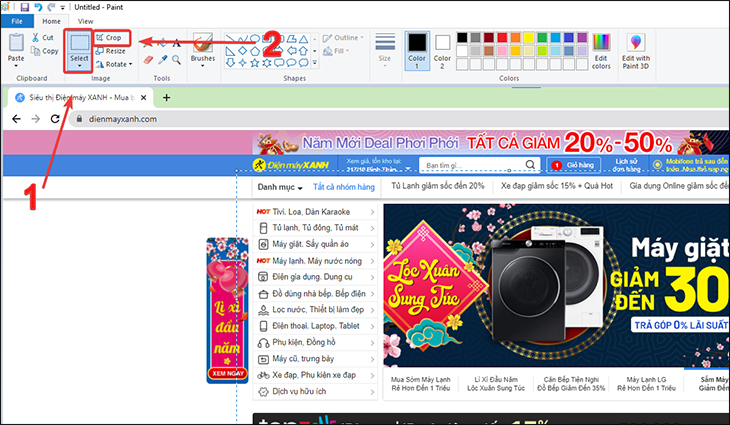 Bạn hãy lựa chọn Select và nhấp, kéo chuột vào vùng hình cần cắt. Tiếp theo, bạn hãy chọn mục Crop để cắt ảnh.