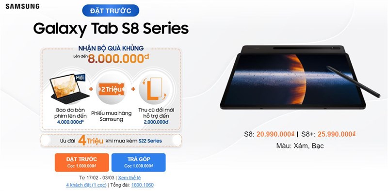 đặt trước Tab S8 và Tab S8+