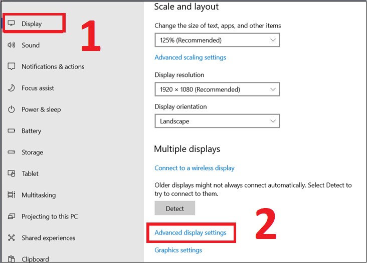 Click chọn tab Display > Advanced display setting