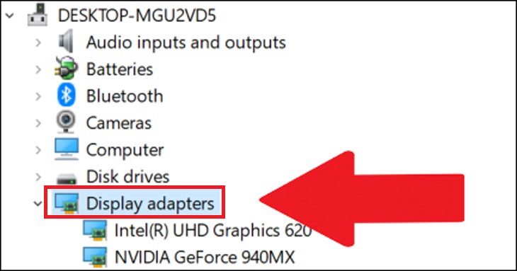 Bạn nhấp chọn Display adapters để mở rộng menu.