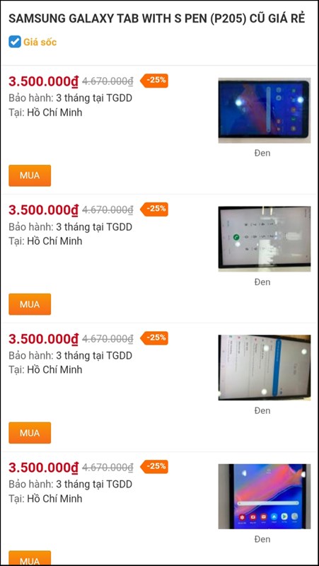 giá máy tính bảng Samsung cũ hiện tại