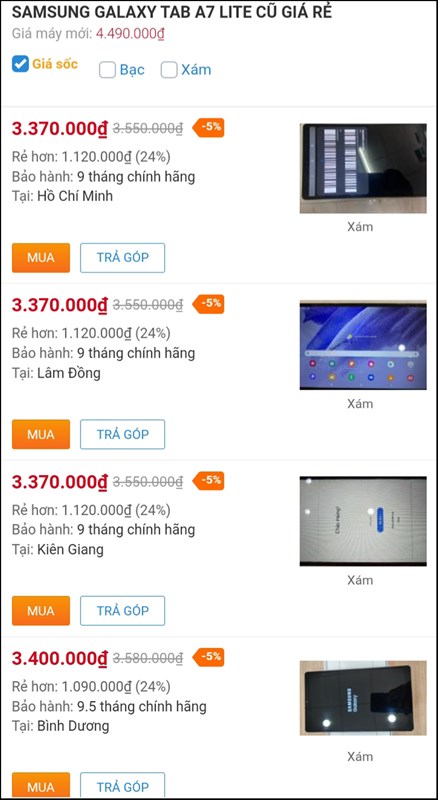 giá máy tính bảng Samsung cũ hiện tại