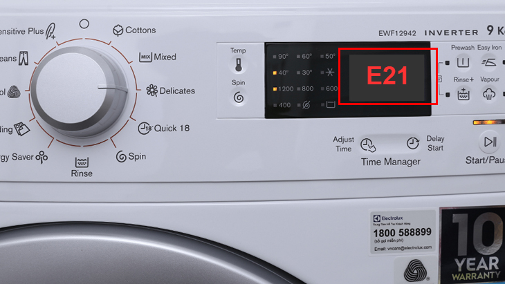 What is error E21 Electrolux washing machine? The cause and how to fix it
