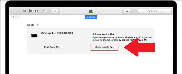 Chọn Restore Apple TV để khôi phục cài đặt gốc.