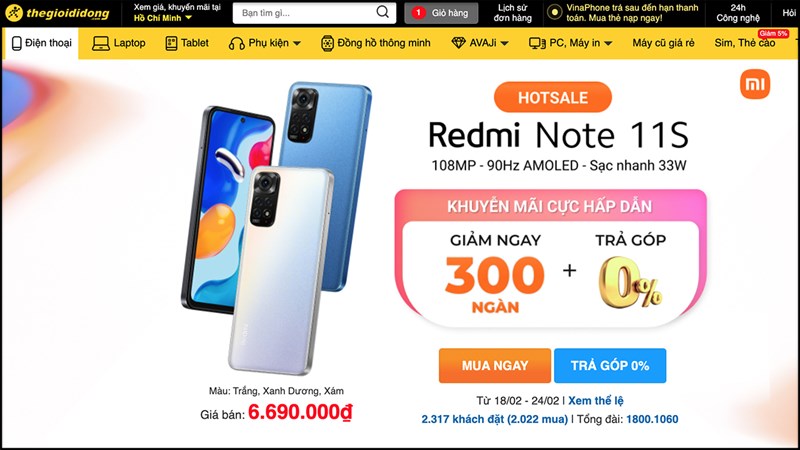 Redmi Note 11S đặt mua tại Thế Giới Di Động