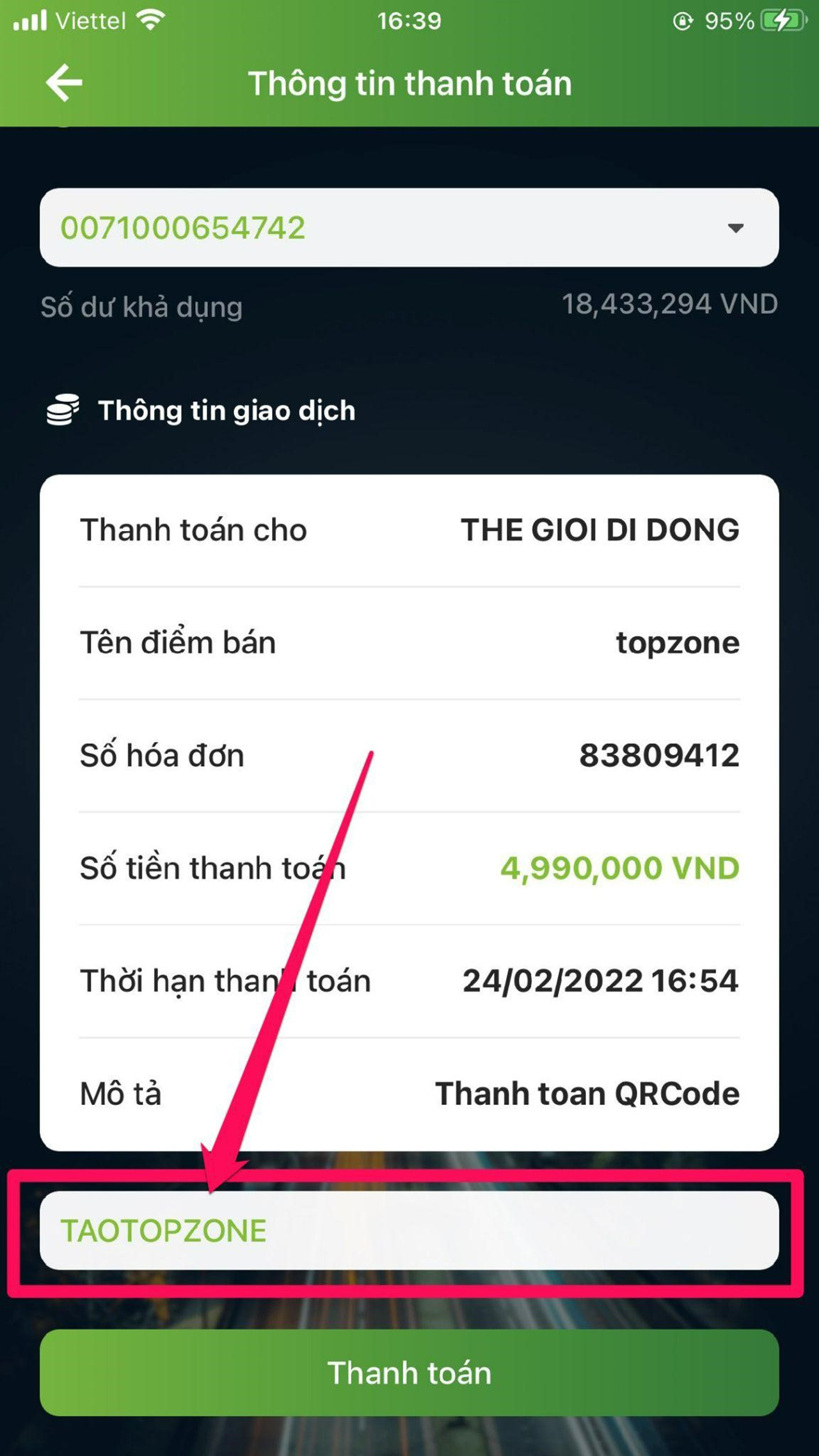 Nhập mã TAOTOPZONE giảm 3% tối da 500k khi thanh toán qua VNPAY QR Nhập mã TAOTOPZONE giảm 3% tối da 500k khi thanh toán qua VNPAY QR