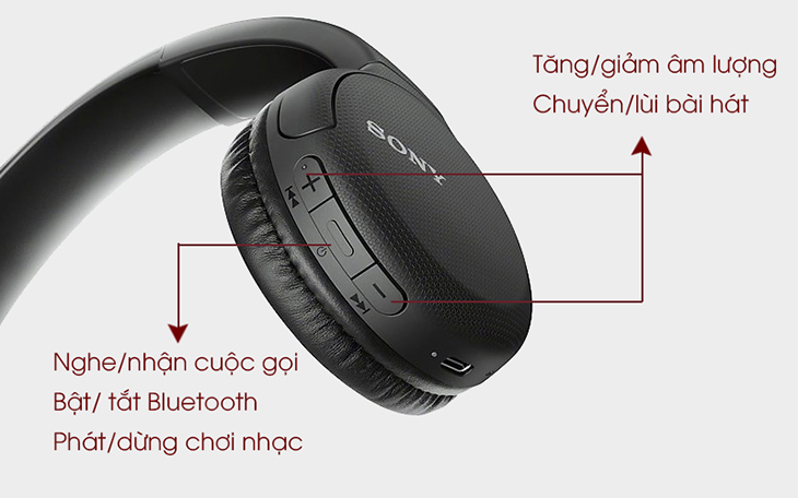Tai nghe chụp tai Bluetooth Sony WH-CH510/BC Đen