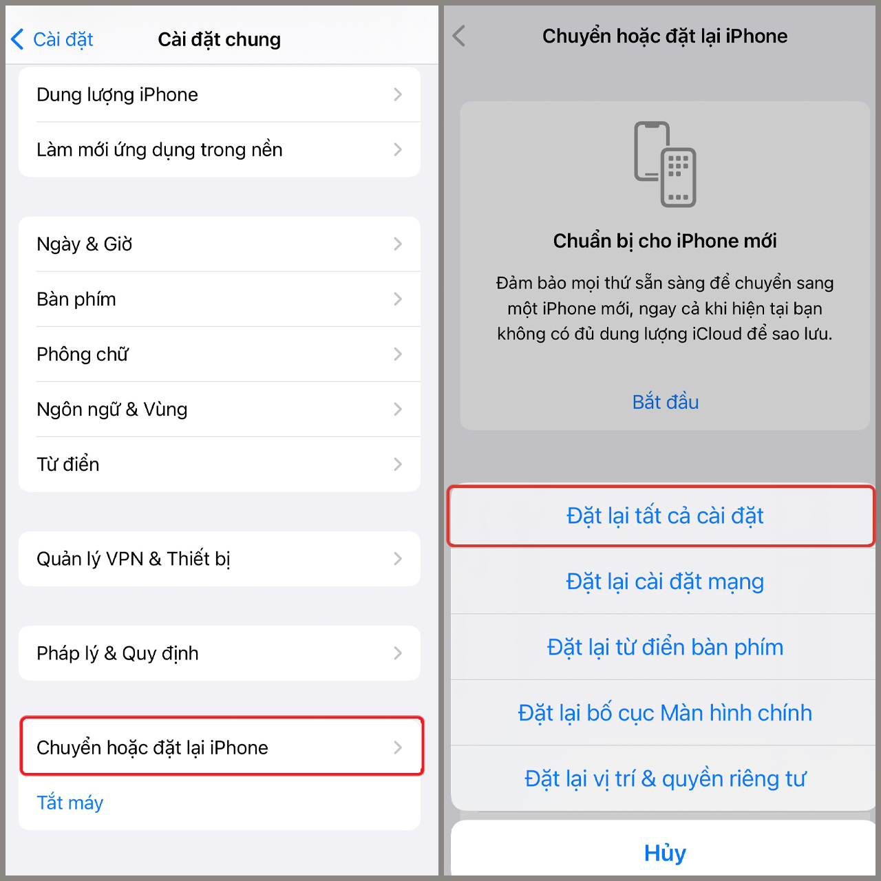 Cài đặt lại Cài đặt lại