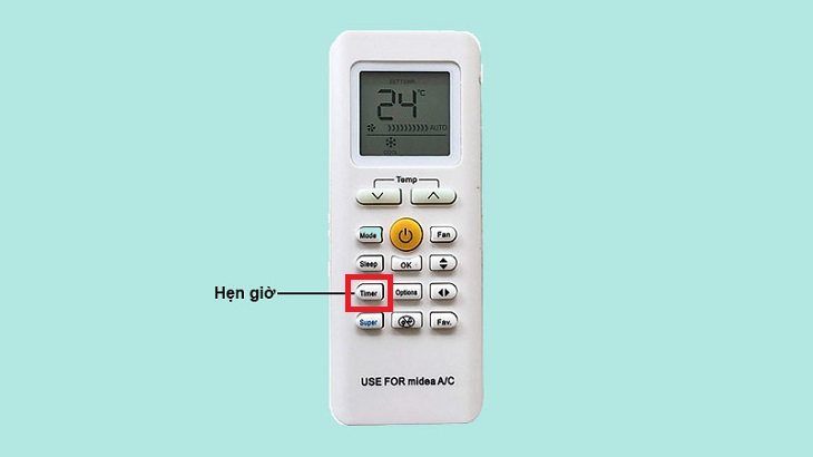 Nhấn nút Timer để hiển thị thời gian bật hoặc tắt của máy lạnh.