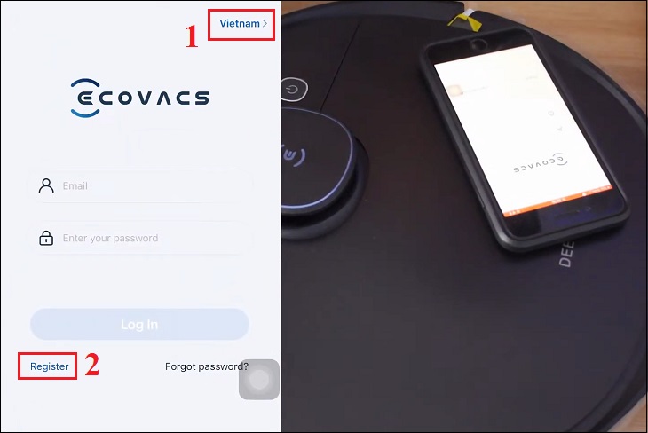 Hướng dẫn sử dụng robot hút bụi Ecovacs T9 AIVI đơn giản > Đăng nhập/đăng ký