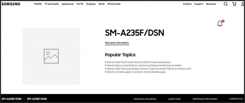 Galaxy A23 (SM-A235F/DSN) xuất hiện trên trang hỗ trợ chính thức của Samsung