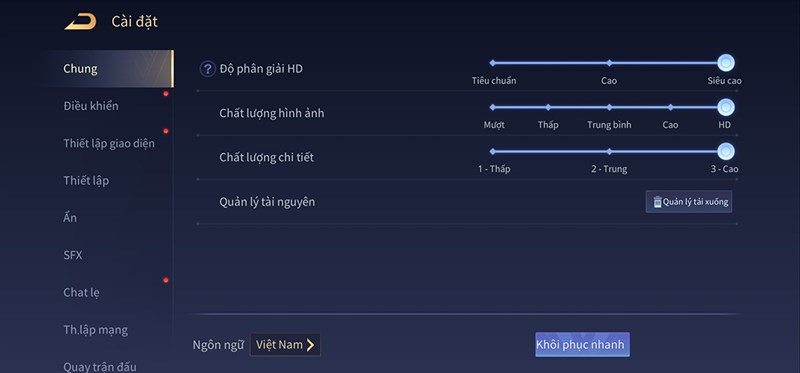 Thiết lập đồ họa game Liên Quân Mobile