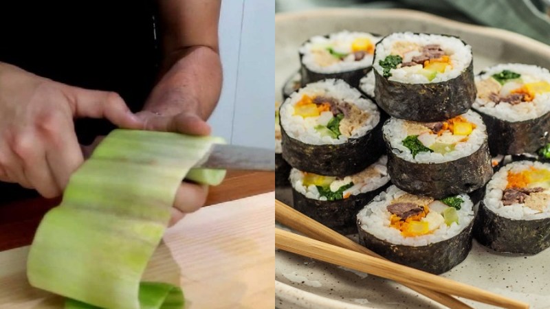 Use cucumber skin for rolling kimbap