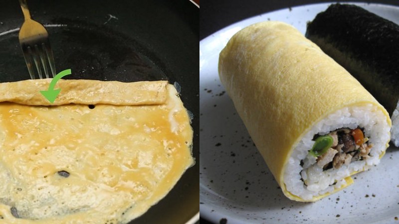 Use fried eggs for rolling kimbap