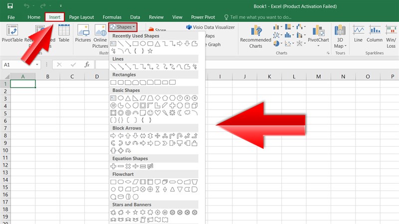 Cách vẽ đường thẳng vẽ mũi tên trong Excel  Vẽ hình trên Excel