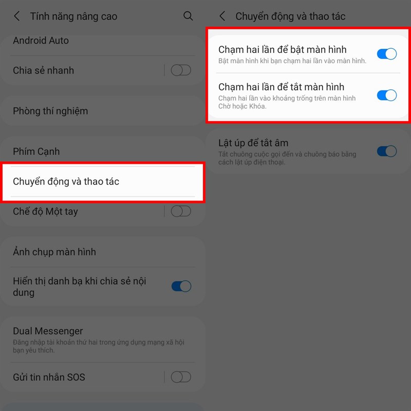 Chạm 2 lần để bật, tắt màn hình