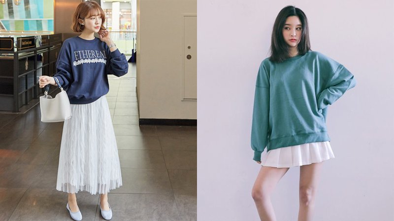 Áo sweater phối váy ngắn hoặc dài