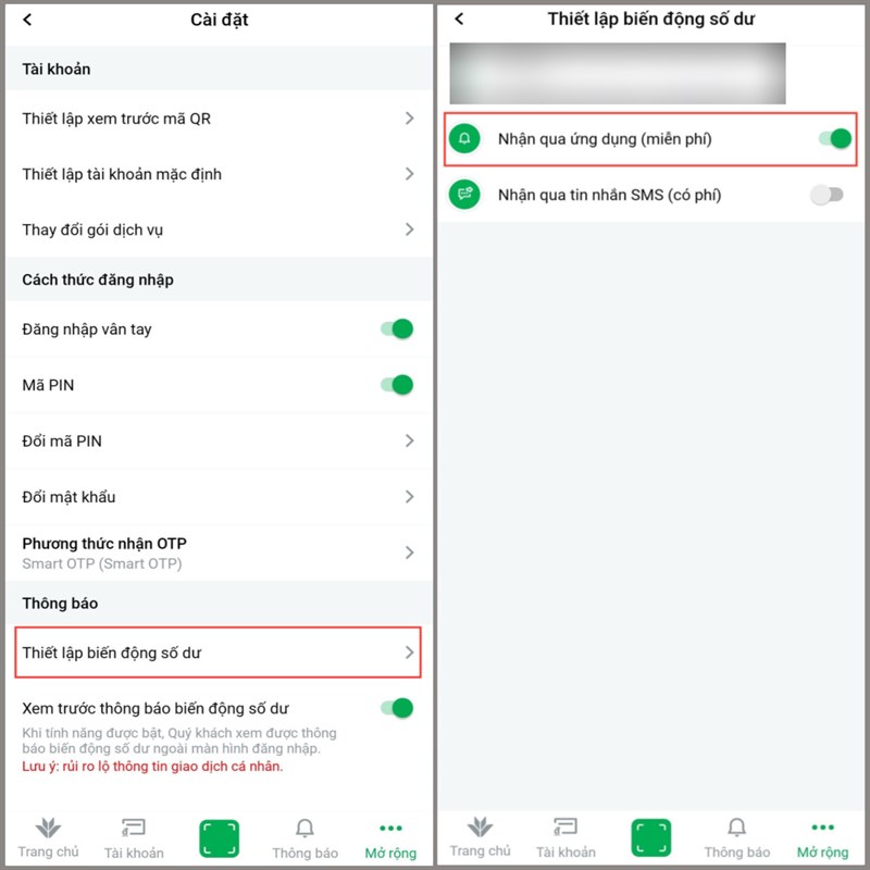 Cách nhận miễn phí thông báo biến động số dư ngân hàng