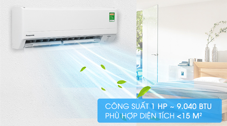 Máy lạnh Panasonic Inverter 1 HP CU/CS-PU9WKH-8M có công suất 1 HP, phù hợp bố trí ở căn phòng dưới 15 m2.