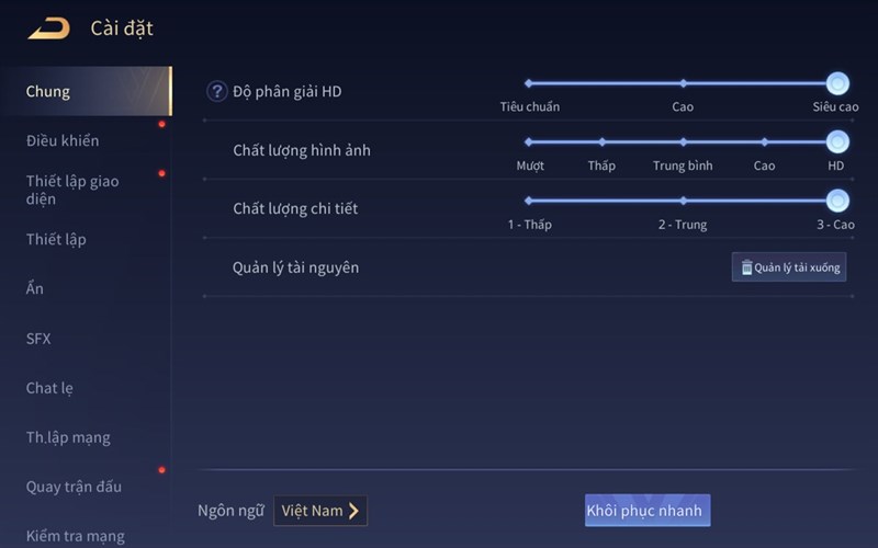 Thiết lập cấu hình game Liên Quân Mobile trên Galaxy Tab S8 +