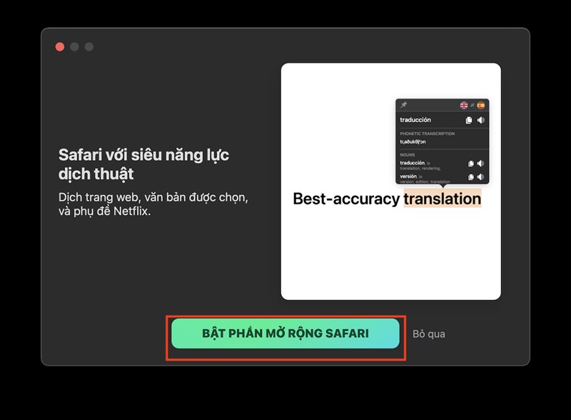 Bật phần mở rộng cho safari
