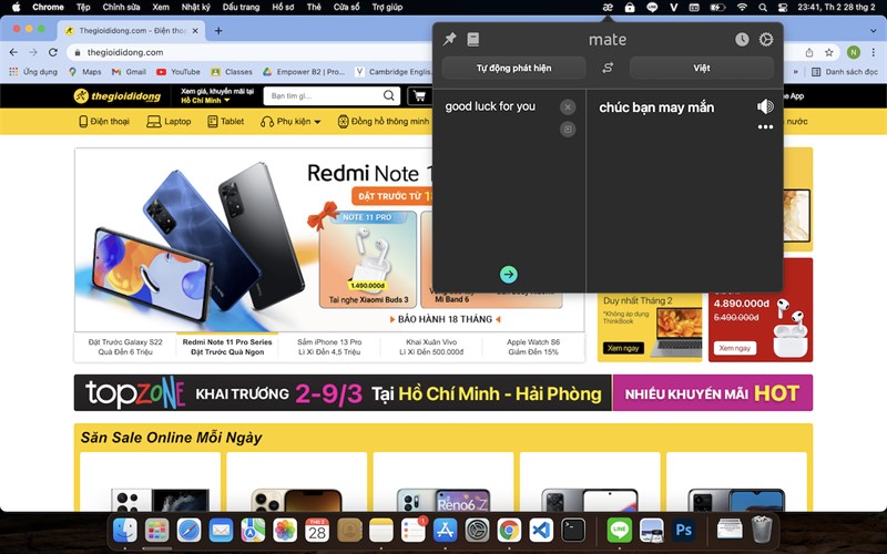 Dịch từ điển trên thanh menu bar