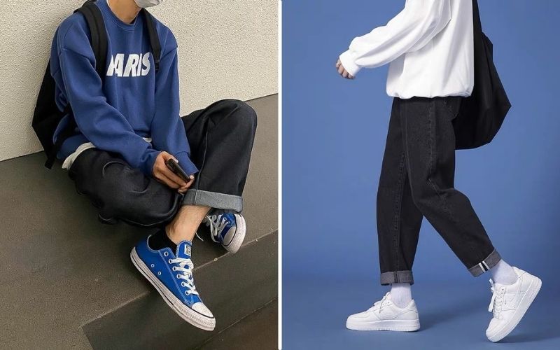 Quần baggy phối với áo sweater