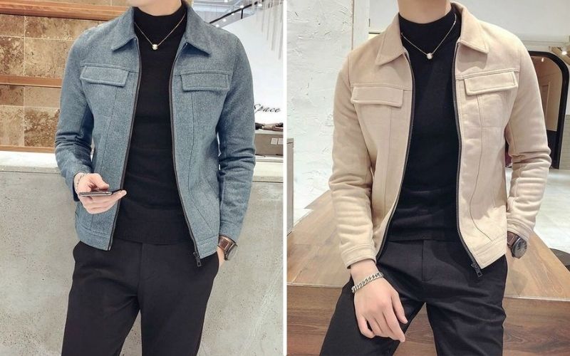 Quần baggy phối với áo khoác da lộn