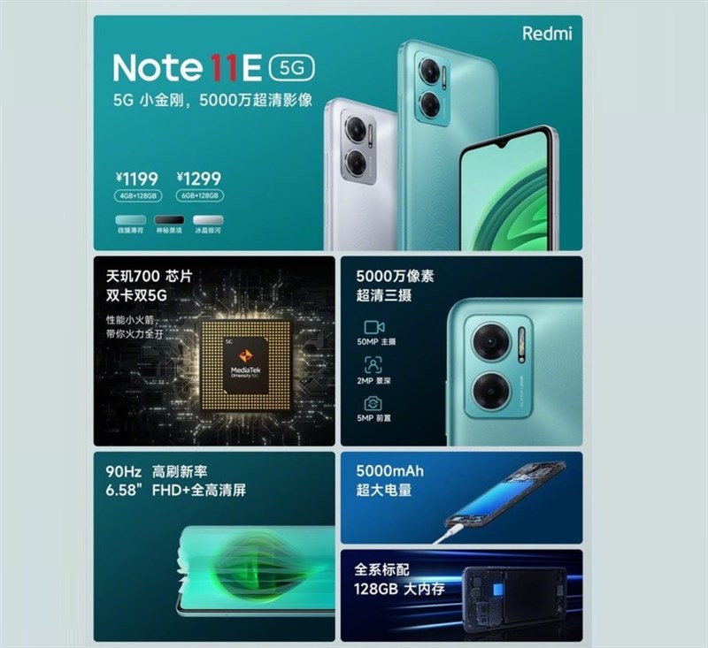 Redmi Note 11E 5G được công bố với thiết kế phía sau lấy cảm hứng từ điện thoại OPPO