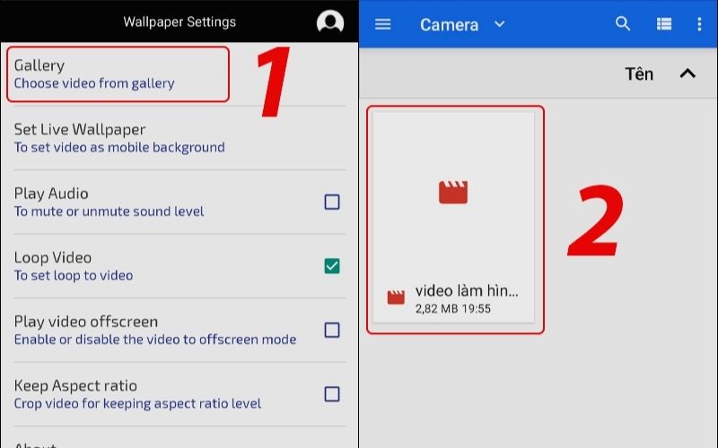 Chọn Gallery rồi chọn video muốn làm hình nền