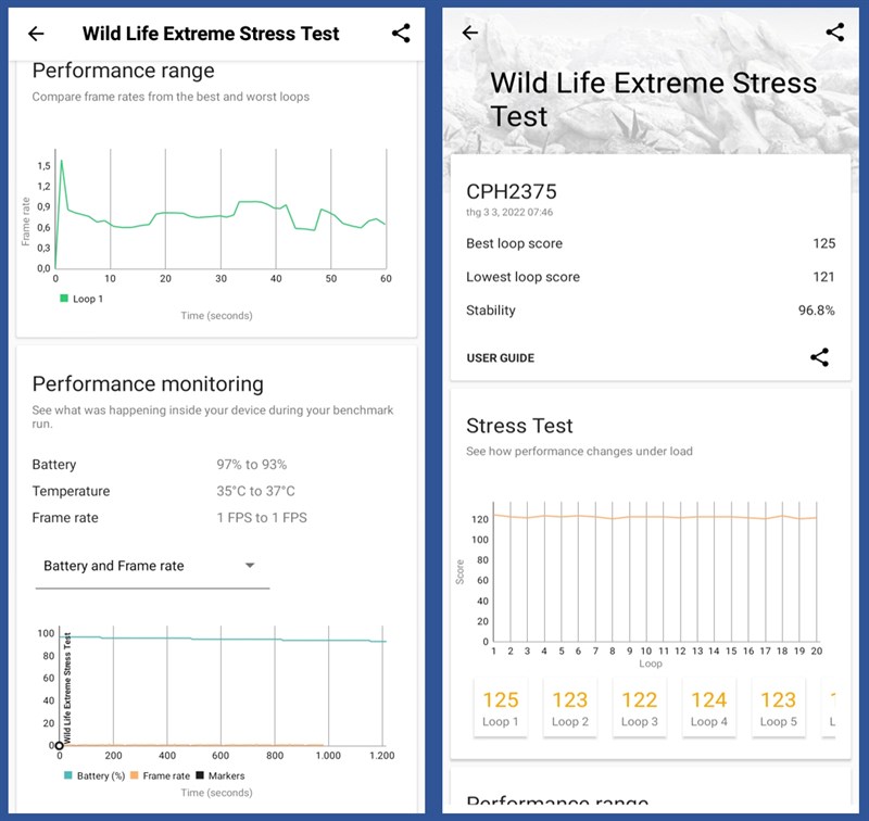 Kết quả bài test Wild Life Extreme Stress Test của OPPO A76