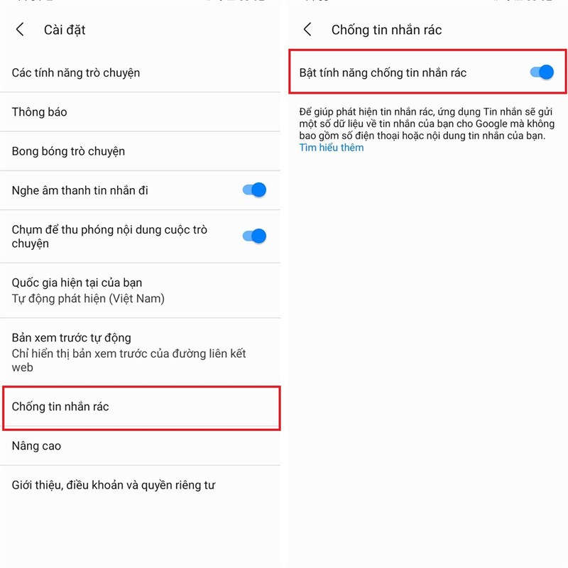 Cách bật tính năng chống tin nhắn rác trên Android 12