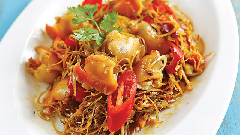 How to make fried scallops with lemongrass and chili peppers, attractive, the more you eat, the more addicted you are