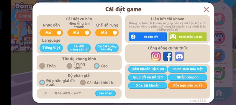 Thiết lập đồ họa game Play Together trên Realme 9 Pro.
