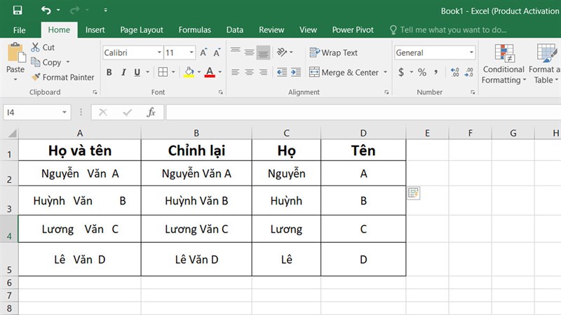 Cách tách họ và tên trong Excel bằng phím tắt cực nhanh