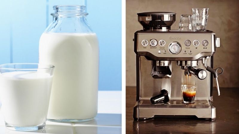 Sữa và máy pha cà phê
